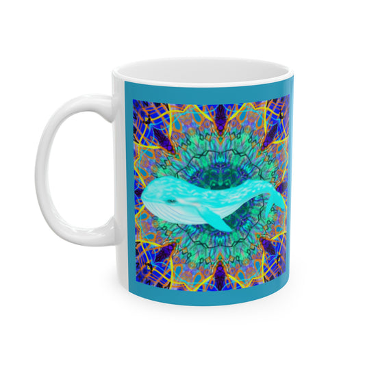 Whale Waves Colorful Ocean Rainbow Mandala Ceramic Mug, (11oz, 15oz)