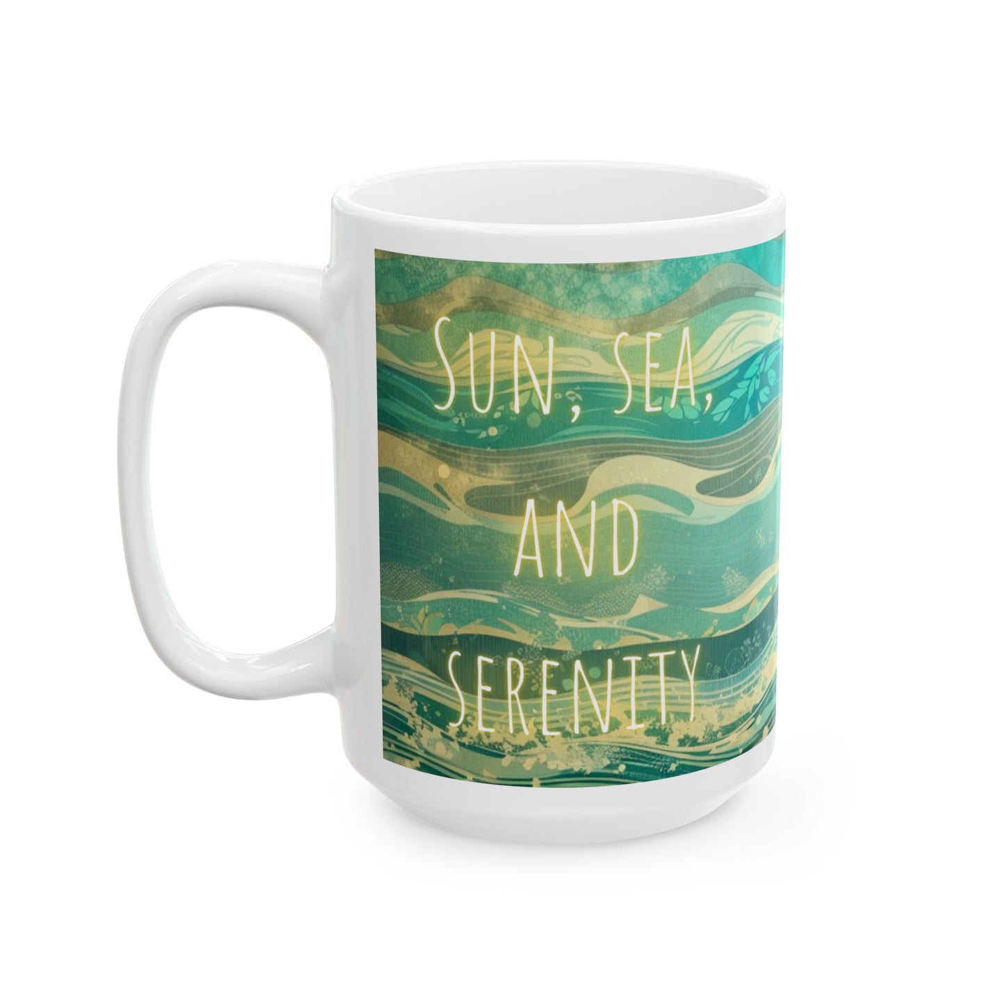 Sun, Sea, and Serenity Ocean Wave Blue Grey Pattern Ceramic Mug (11oz, 15oz)