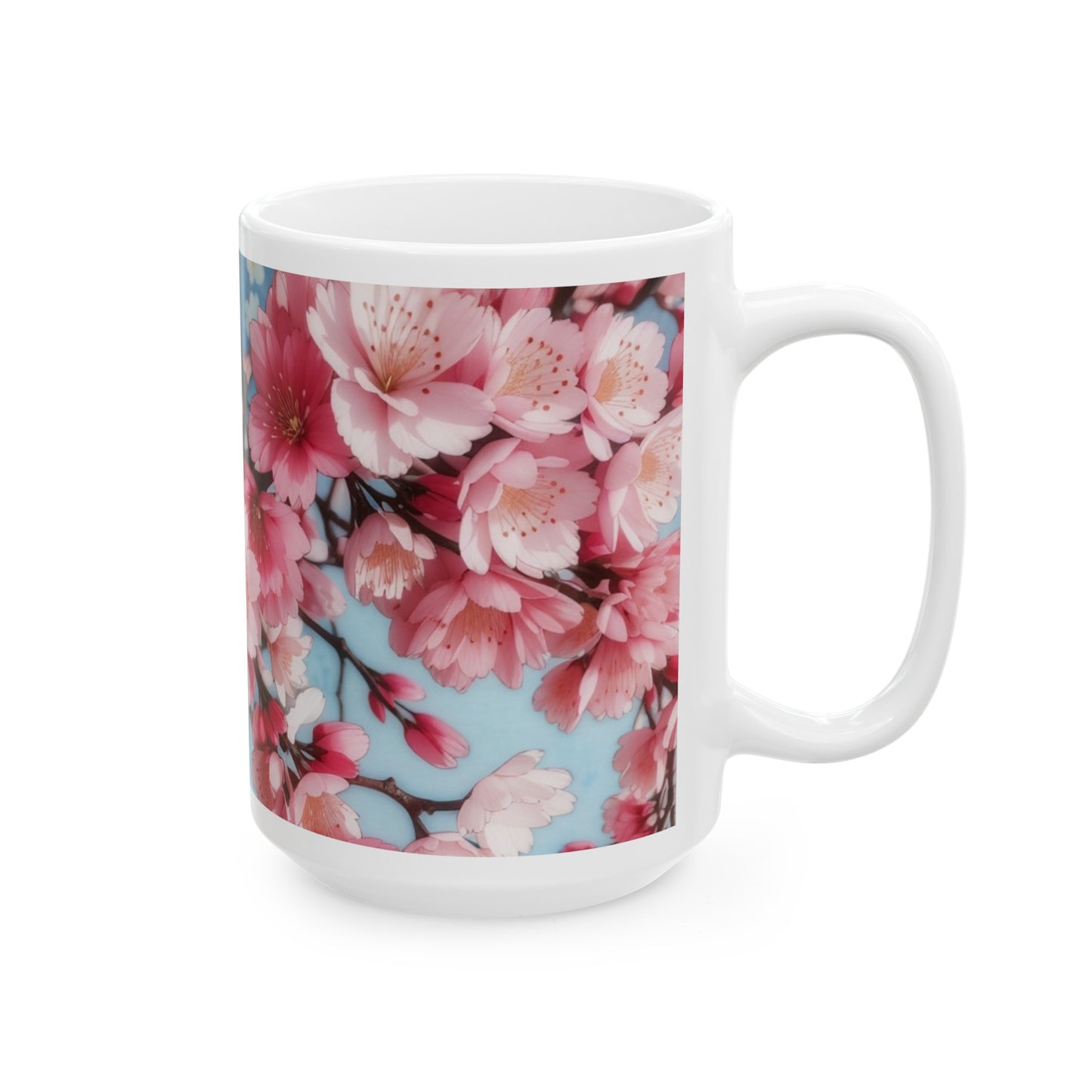 Cherry Blossom Pink and Blue Ceramic Mug (11oz, 15oz)