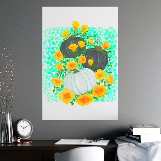 Pumpkin and Golden California Poppy Flowers Vertical and Horizontal Matte Posters