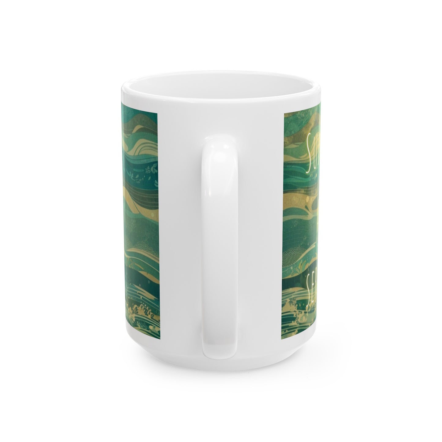 Sun, Sea, and Serenity Ocean Wave Blue Grey Pattern Ceramic Mug (11oz, 15oz)