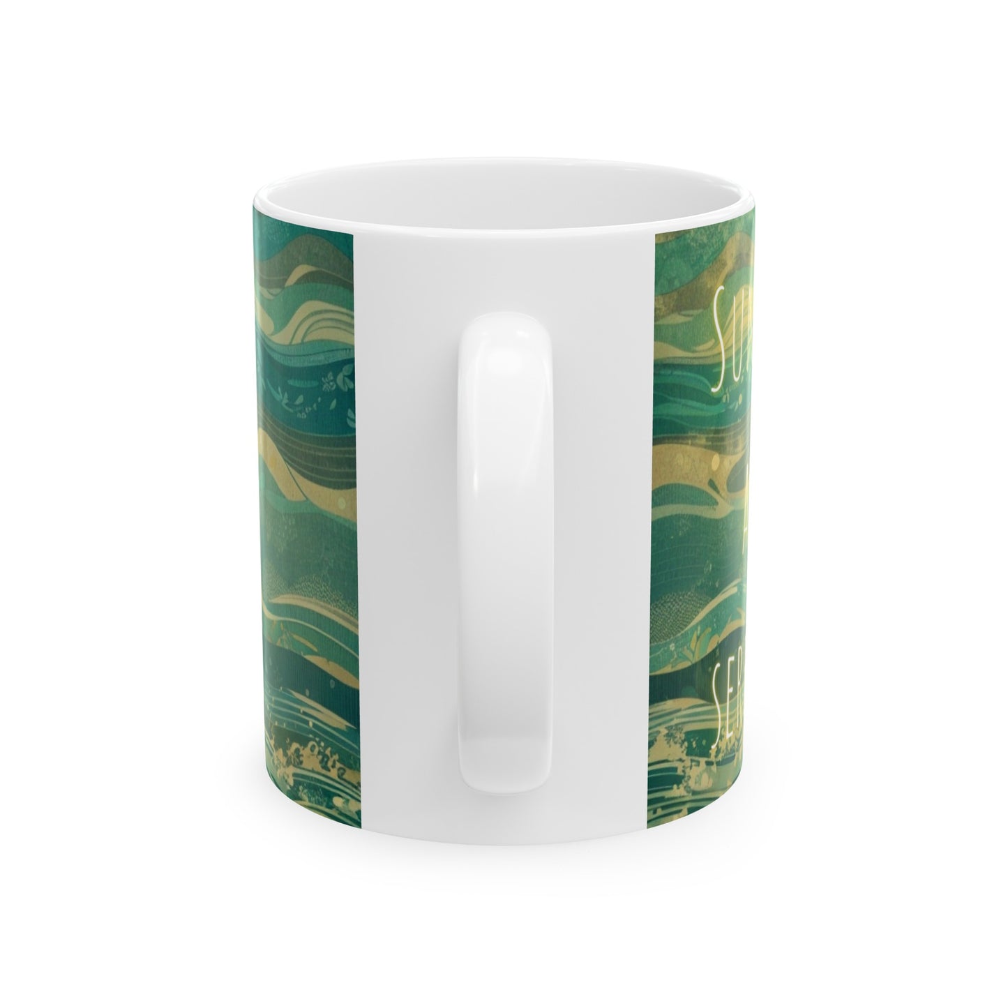 Sun, Sea, and Serenity Ocean Wave Blue Grey Pattern Ceramic Mug (11oz, 15oz)