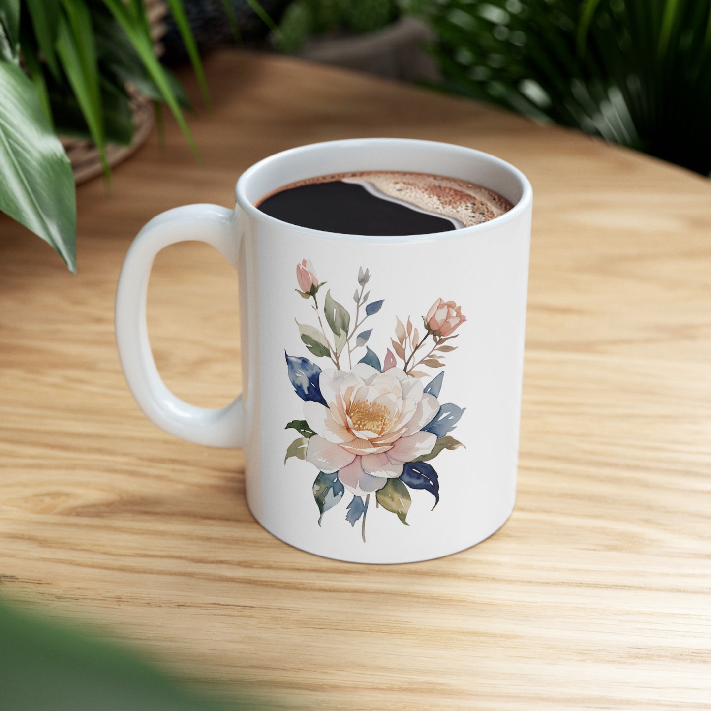 Happiness Blooms from Within Watercolor Flower Gold Ceramic Mug (11oz, 15oz)